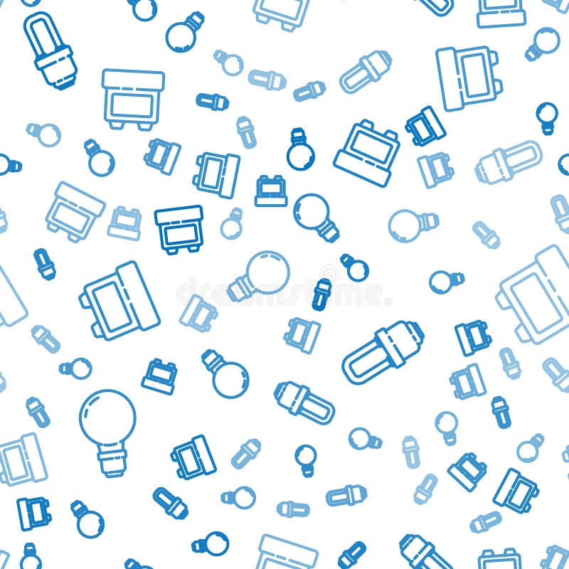 Set line Light bulb with concept of idea, LED light bulb and Fuse on seamless pattern. Vector stock illustration