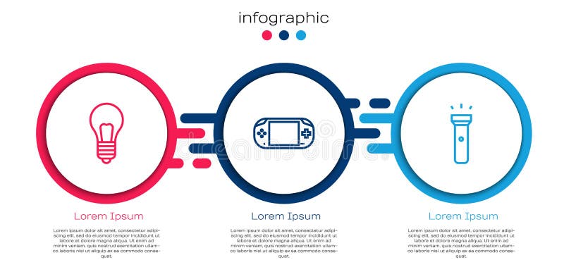 Set line Light bulb with concept of idea, Portable video game console and Flashlight. Business infographic template vector illustration