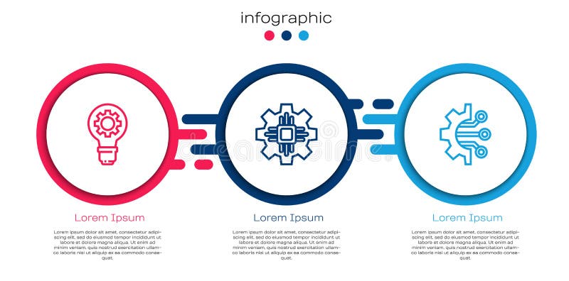Set line Light bulb and gear, Processor and Algorithm. Business infographic template. Vector stock illustration