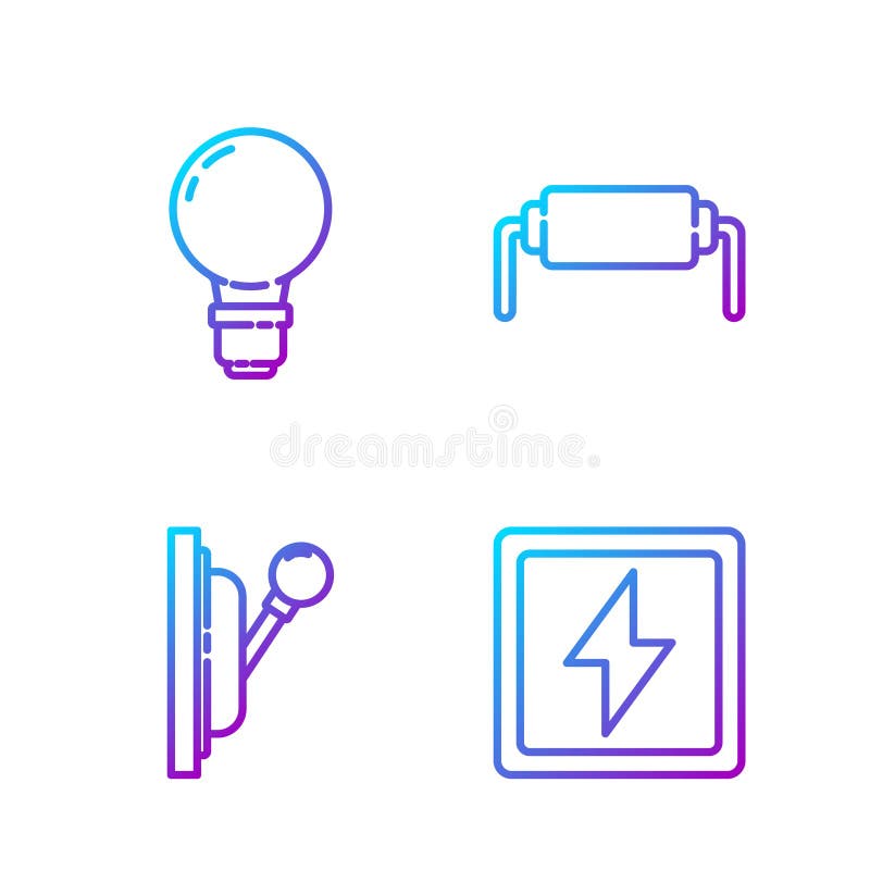 Set Line Lightning Bolt, Electrical Panel, Light Bulb with Concept of