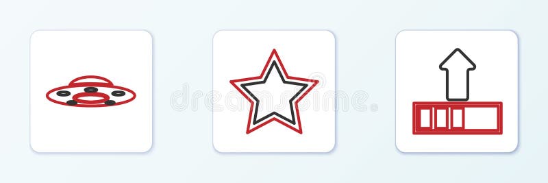 Set line Loading, UFO flying spaceship and Star icon. Vector stock illustration