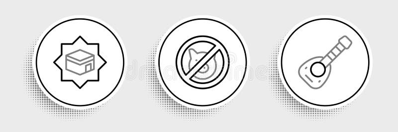 Set Line Lute, Kaaba Mosque and No Pig Icon. Vector Stock Illustration Illustration of outline