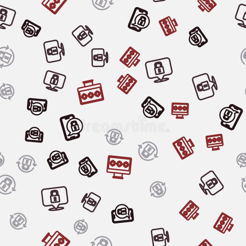 Set line Mobile with closed padlock, Lock, and Monitor password on seamless pattern. Vector royalty free illustration