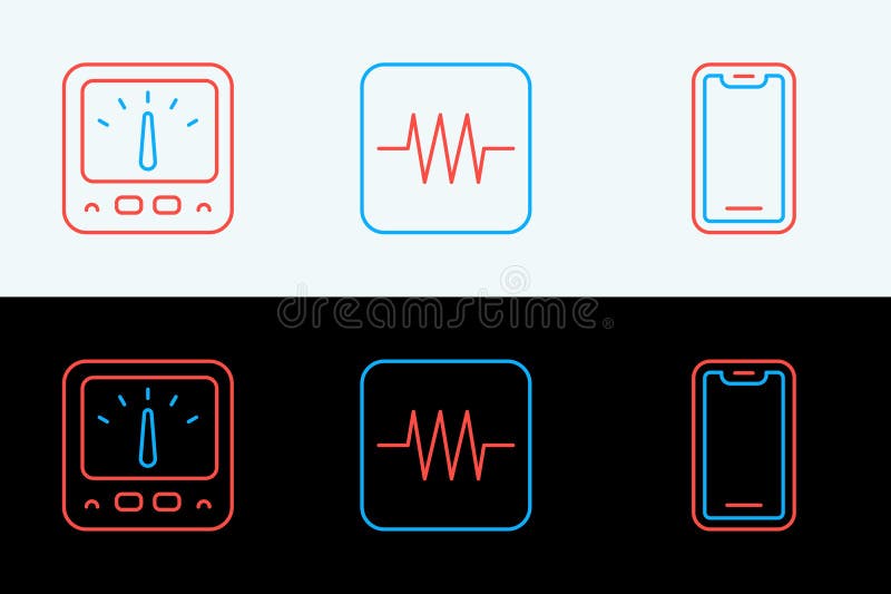 Set line Mobile phone, Ampere meter, multimeter and Resistor in electronic circuit icon. Vector royalty free illustration