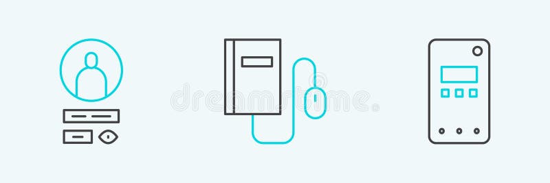 Set line Mobile phone, Create account screen and Electronic book with mouse icon. Vector vector illustration