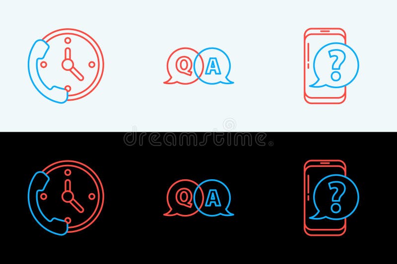 Set line Mobile phone with question, Telephone 24 hours support and Question and Answer icon. Vector vector illustration