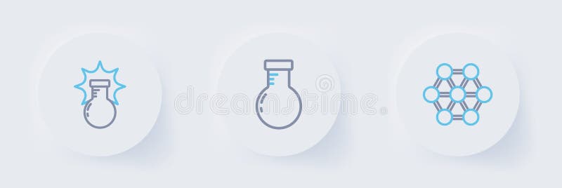 Set line Molecule, Test tube and flask and Chemical explosion icon. Vector stock illustration
