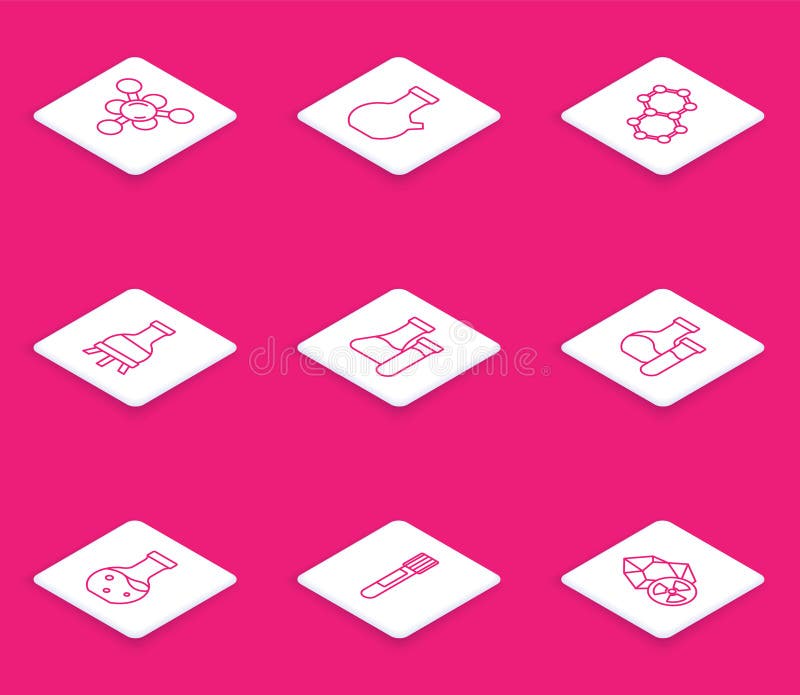 Set line Molecule, Test tube, and icon. Vector stock illustration