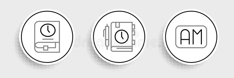 Set line Morning time, Time for book and Daily paper notepad icon. Vector royalty free illustration