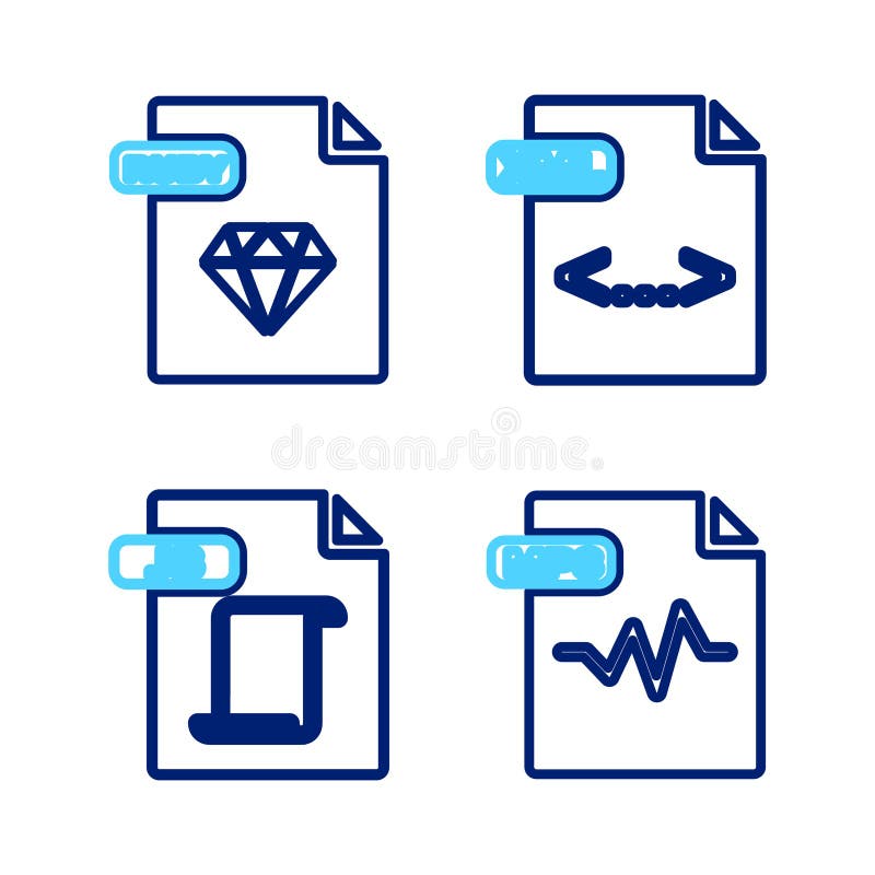 Set line MP3 file document, JS, XML and RUBY icon. Vector royalty free illustration