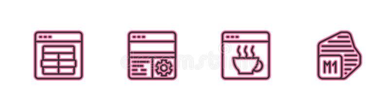 Set line MySQL code, Software, Debugging and Processor icon. Vector vector illustration
