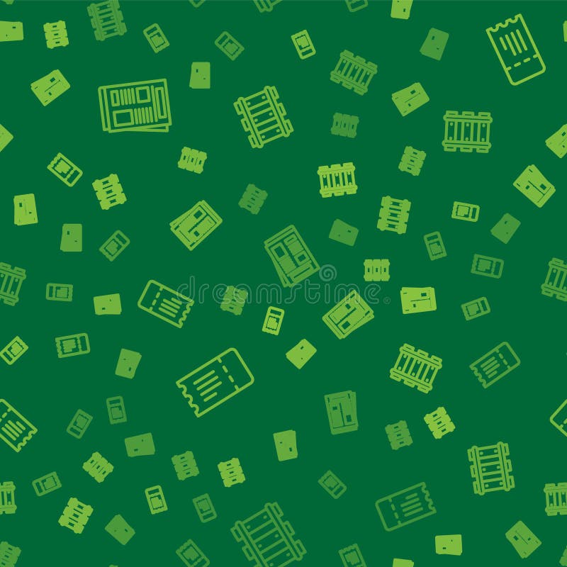 Set line News, Train ticket and Railway, railroad track on seamless pattern. Vector royalty free illustration