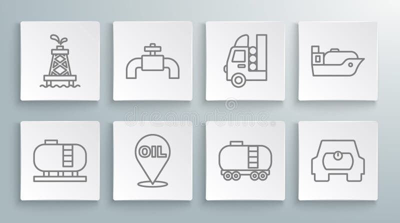 Set line Oil tank storage, Metallic pipes and valve, Refill petrol fuel location, railway cistern, Gas for vehicle royalty free illustration