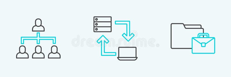Set line Online working, Hierarchy organogram chart and icon. Vector stock illustration