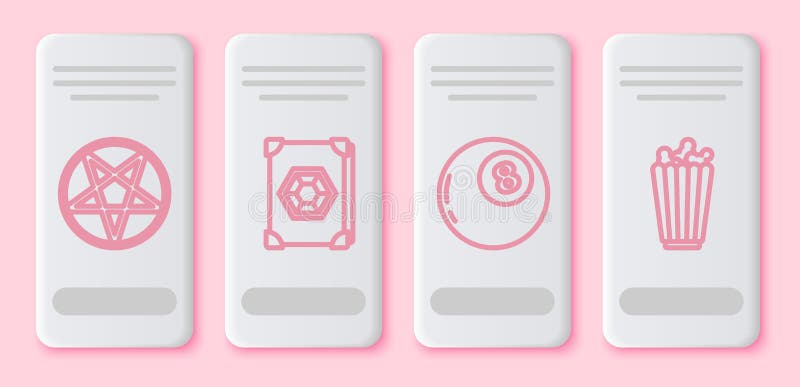 Set Line Pentagram in a Circle, Ancient Magic Book, Magic Ball of