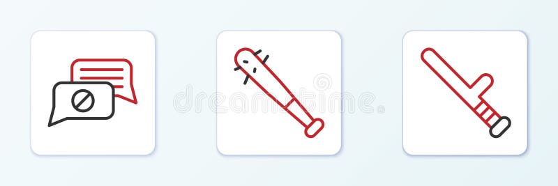 Setați linia de bază a palonului de cauciuc al poliției și a chatului cu bule de baseball cu pictograma unghiilor. vector vector illustration