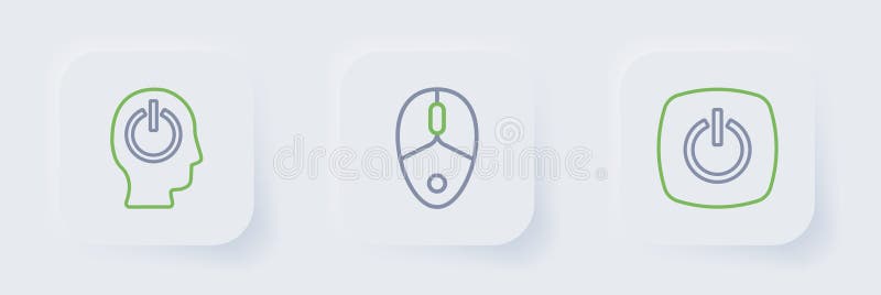 Set line Power button Computer mouse and icon. Vector. Button computer vectors