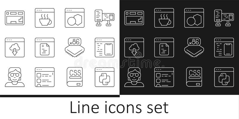 Set line pythage software cloud technology data transfer processador de teclado com microcircuitos ilustração royalty free