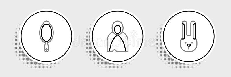 Set line rabbit with ears magic hand mirror and mantle cloak cape icon vector ilustração royalty free