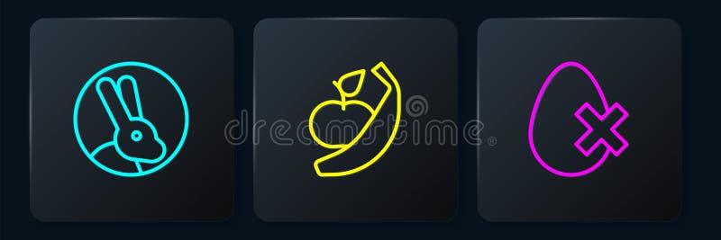 Set line rabbit no egg and apple banana black square button vector ilustração royalty free