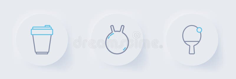 Set line Racket and ball, Kettlebell and Fitness shaker icon. Vector stock illustration