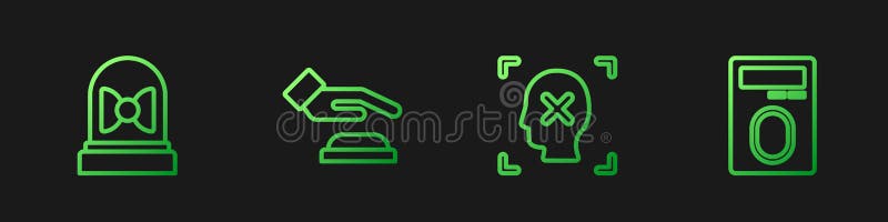 Set line Rejection face recognition, Motion sensor, Palm print and Fingerprint with lock. Gradient color icons. Vector vector illustration