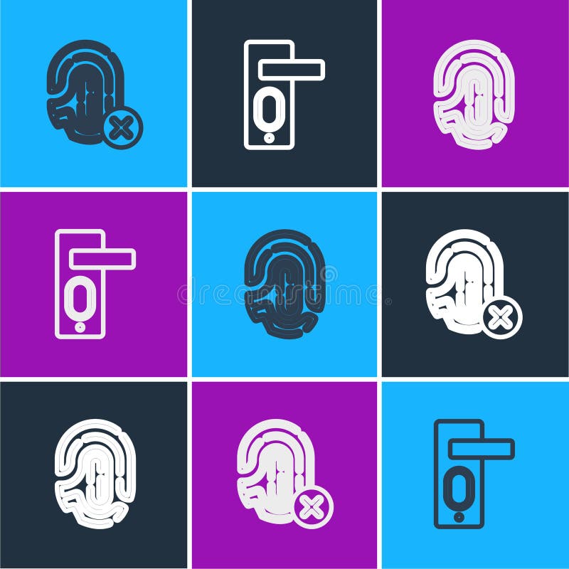 Set line Rejection fingerprint, Fingerprint and door lock icon. Vector vector illustration