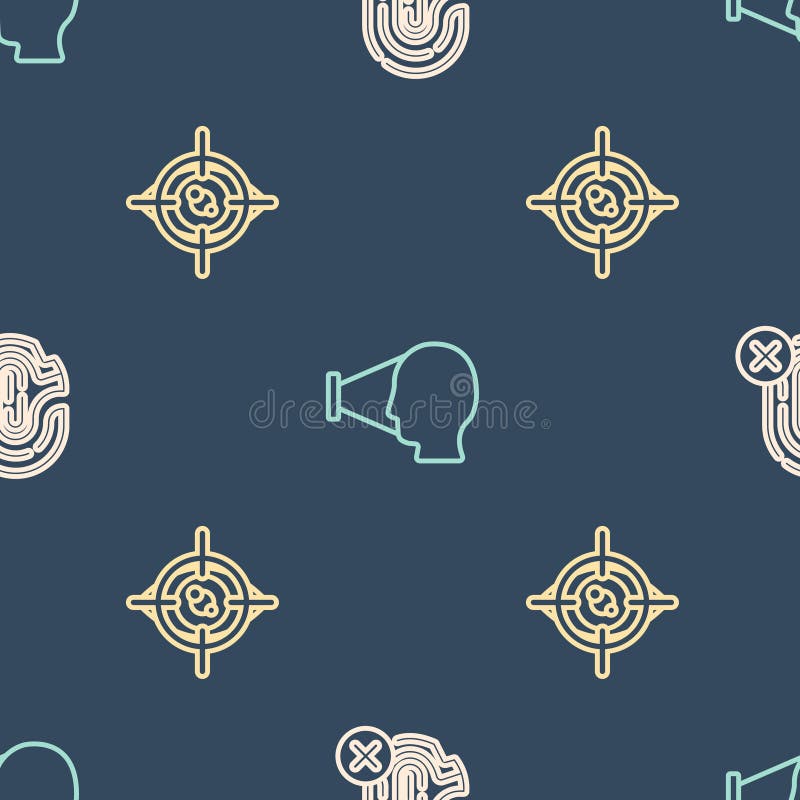 Set line Rejection fingerprint, Eye scan and Face recognition on seamless pattern. Vector royalty free illustration