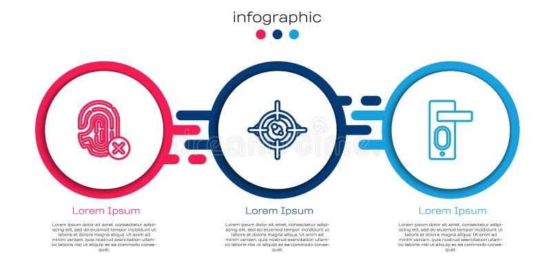 Set line Rejection fingerprint, Eye scan and Fingerprint door lock. Business infographic template. Vector vector illustration