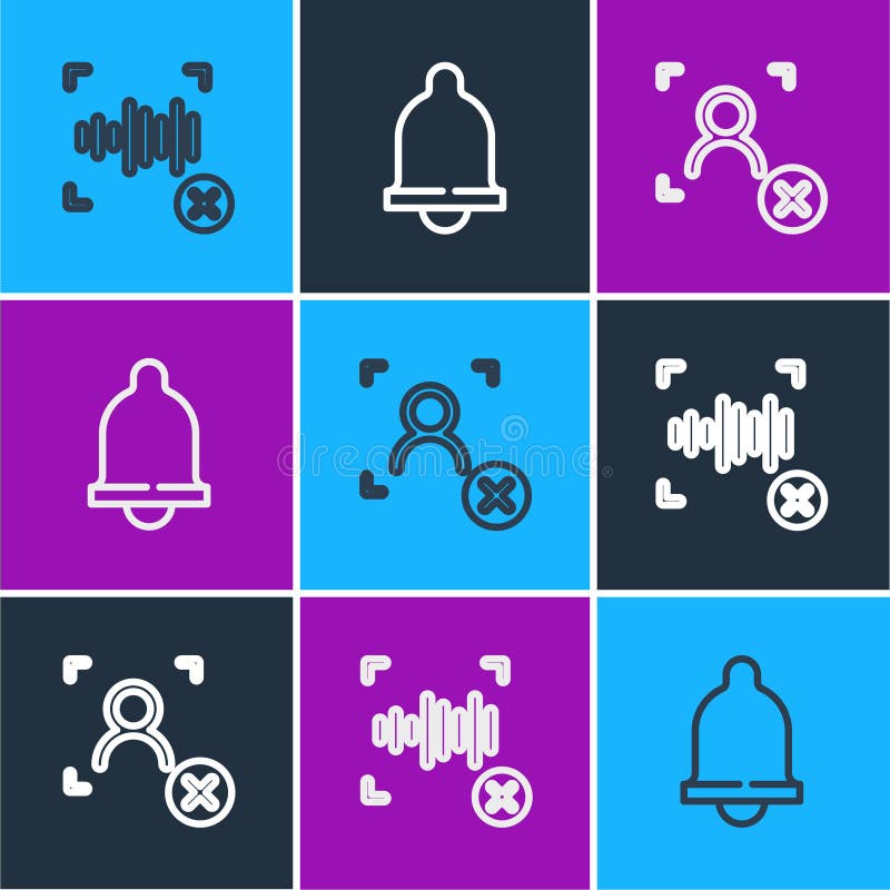 Set line Rejection voice recognition, face and Motion sensor icon. Vector vector illustration