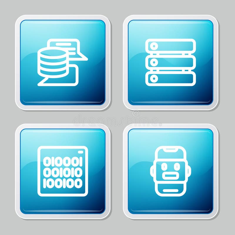 Set line server data binary code and chat bot icon vector illustrazione vettoriale