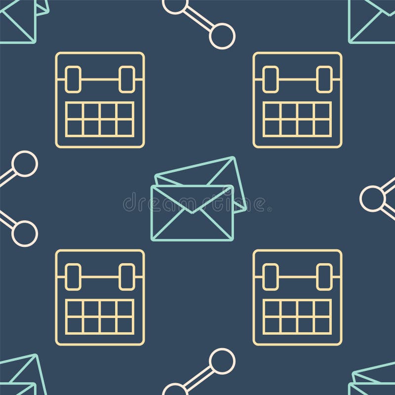 Set line Share, Calendar and Envelope on seamless pattern. Vector vector illustration