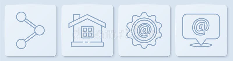 Set line Share, Mail and e-mail, House and Mail and e-mail. White square button. Vector stock illustration