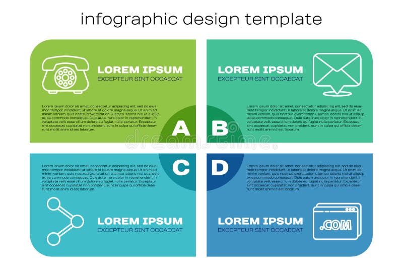Set line Share, Telephone, Website template and Envelope. Business infographic template. Vector stock illustration