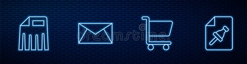 Set Line Shopping Cart, Paper Shredder, Mail and E-mail and Note Paper