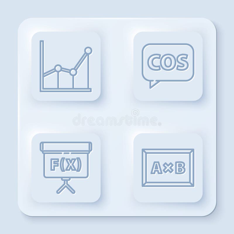 Set line Sigma symbol, Tablet with calculator, Geometric figure Cube and Calculation. White square button. Vector vector illustration