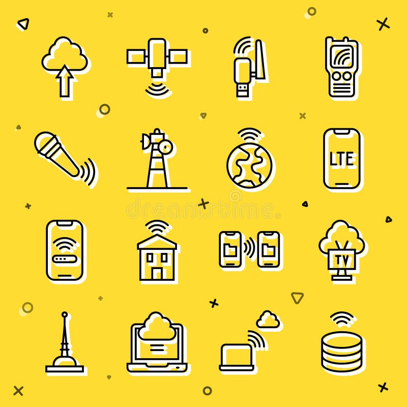 Set Line Smart Data Server, Tv, LTE Network, Usb Wireless Adapter, Satellite Dish, Wireless