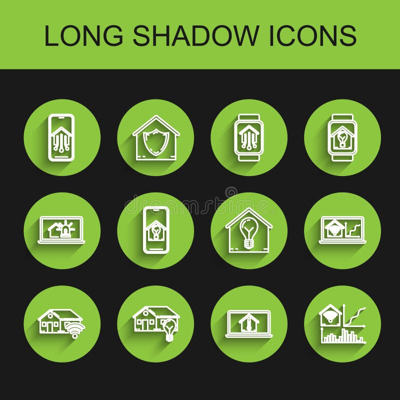 Set line Smart home with wi-fi, house and light bulb, Mobile phone smart, Laptop temperature, and icon. Vector vector illustration