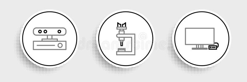 Set line Smart Tv, Motion sensor and Microscope icon. Vector royalty free illustration