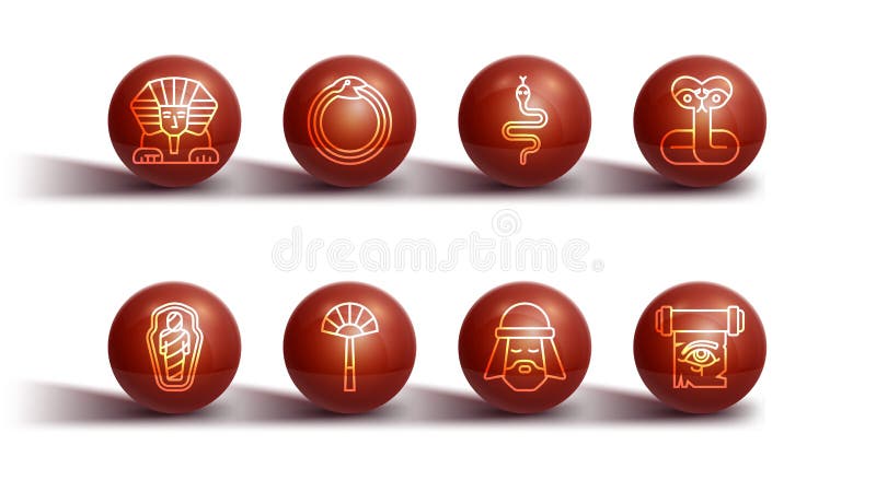 Set line sphinx egipt mumie sarcophagus sarcophagus sarcophagus Egiptean fan simbol magic ouroboros ochi horus pe papirus vector illustration