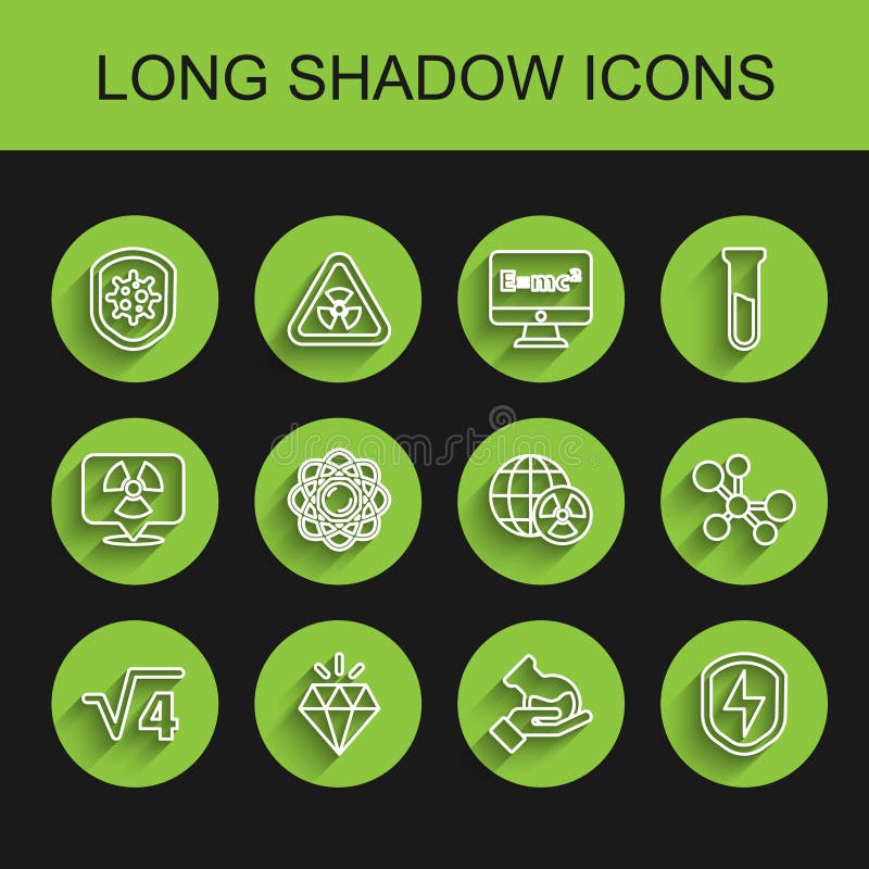 Set line Square root of 4 glyph, Diamond, Shield protecting from virus, Test tube and flask, Secure shield with royalty free illustration