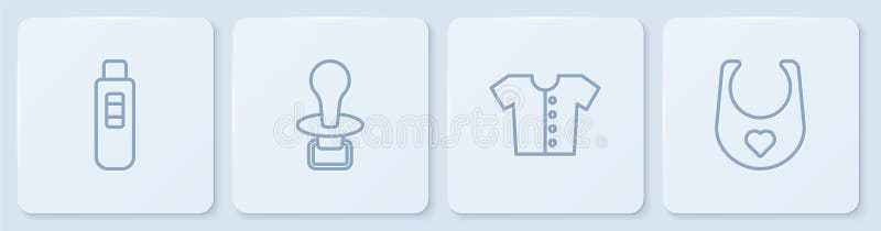 Set line test baby tshirmy manekin pacifier and bib. biały przycisk kwadratowy. wektor royalty ilustracja