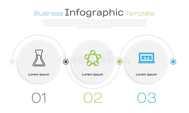 Set line Test tube and flask, Molecule and XYZ Coordinate system. Business infographic template. Vector stock illustration