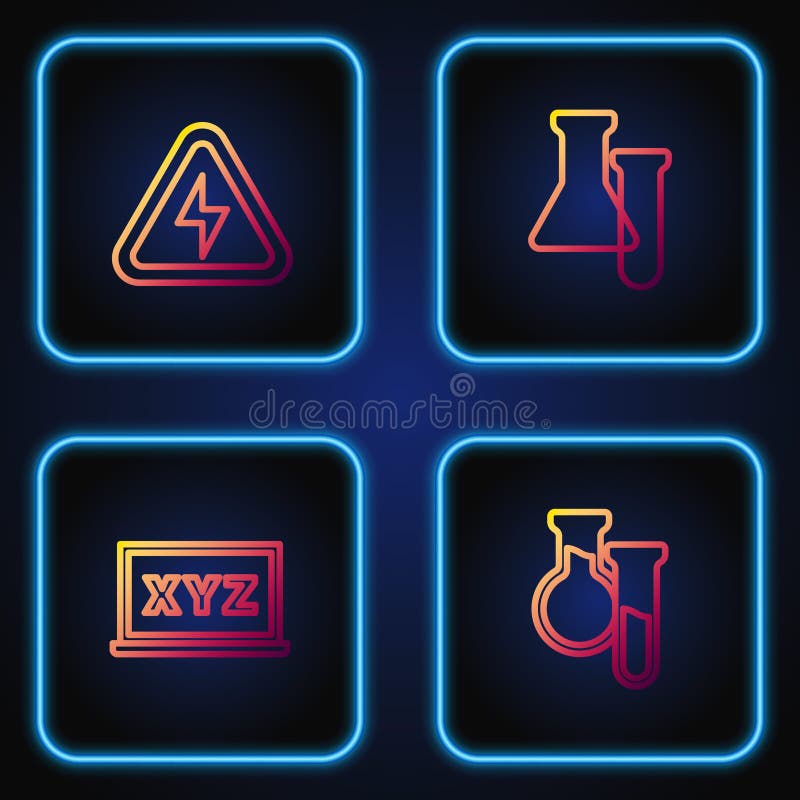 Set line Test tube and flask, XYZ Coordinate system, High voltage and. Gradient color icons. Vector stock illustration