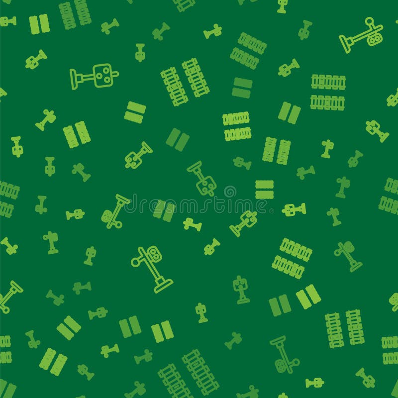 Set line Train traffic light, and Railway, railroad track on seamless pattern. Vector vector illustration