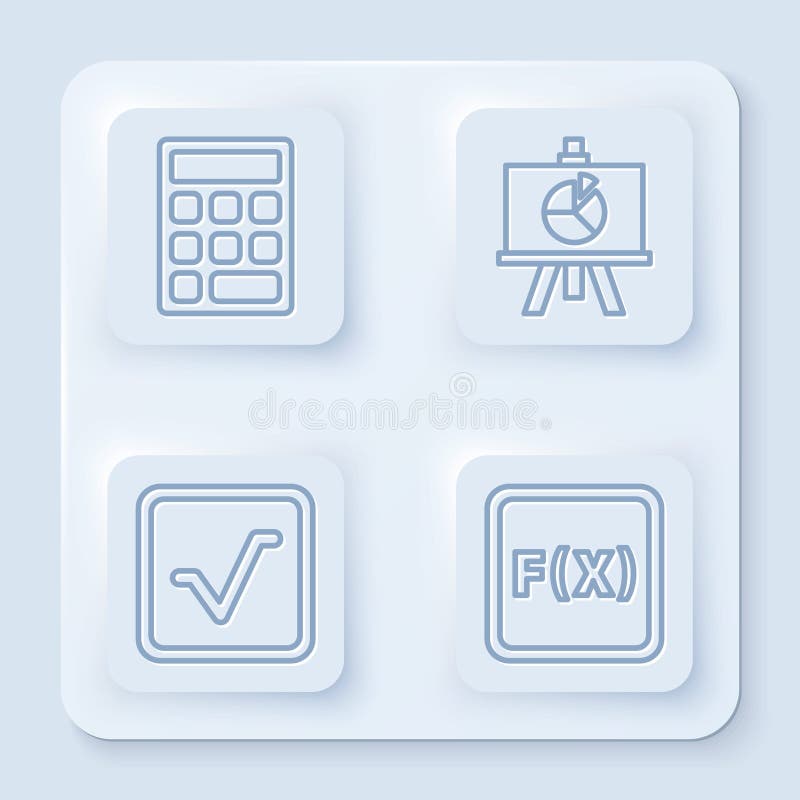 Set line Triangle math, XYZ Coordinate system, Open book and Equation solution. White square button. Vector stock illustration