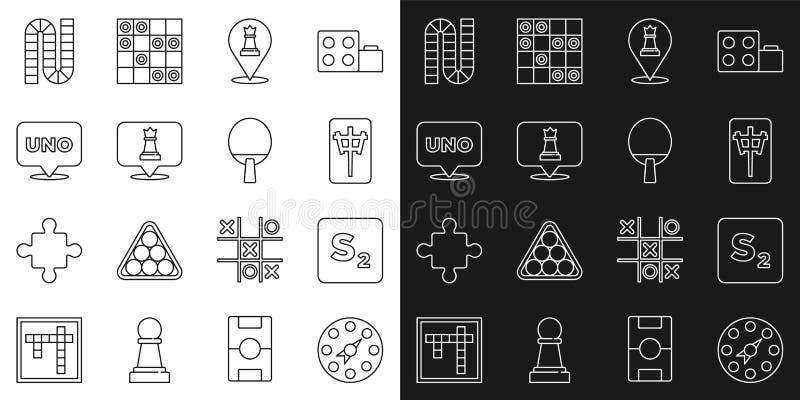 Set line twister jeu bingo mahjong pièces échecs uno carte board et raquette icône. vecteur illustration de vecteur