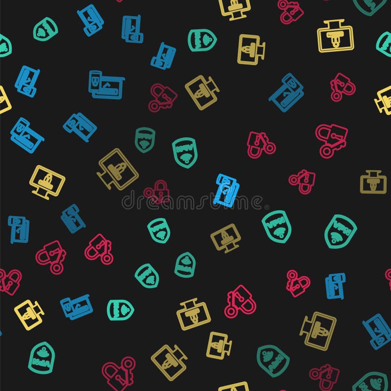 Set line Two steps authentication, Shield with VPN wireless, Monitor password and Lock and key on seamless pattern royalty free illustration