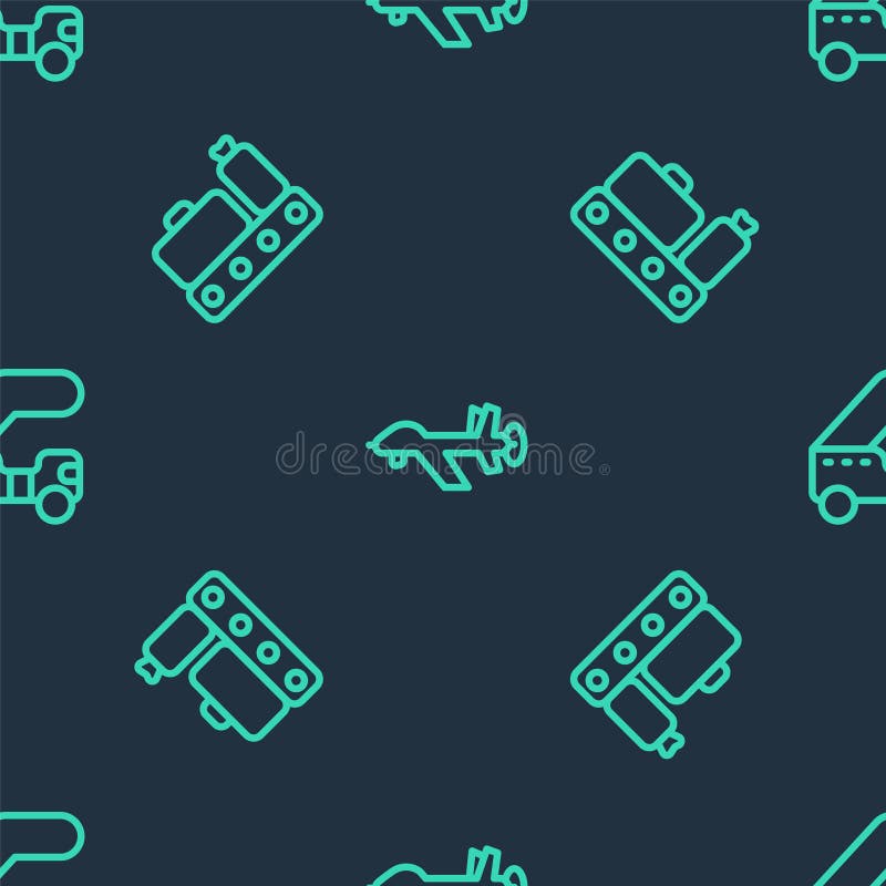 Set Line UAV Drone, Conveyor Belt with Suitcase and Passenger Ladder on