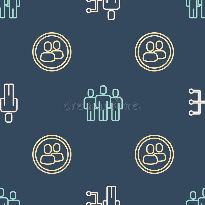 Set line User of man in business suit, Project team base and Users group on seamless pattern. Vector vector illustration
